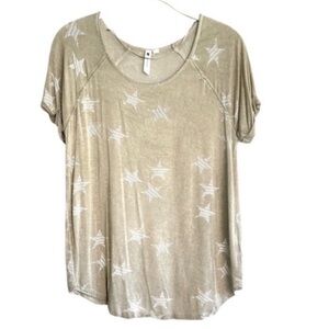 Cable & Gauge Short Sleeve Tee Star Print Stretch Jersey Top Tan White Size S